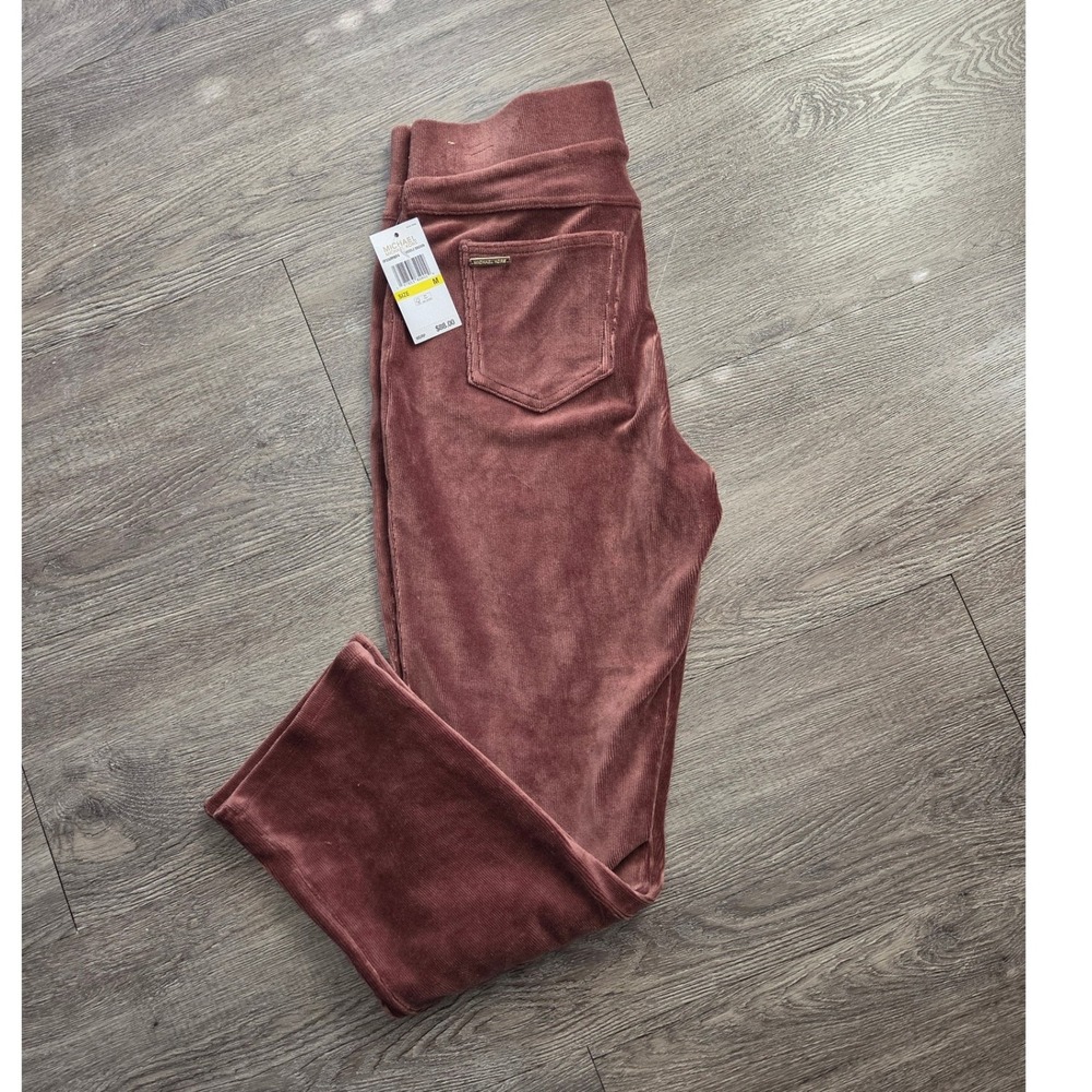 New Michael Kors Corduroy Leggings Women Medium Saddle Brown Pull On QF530M90F4